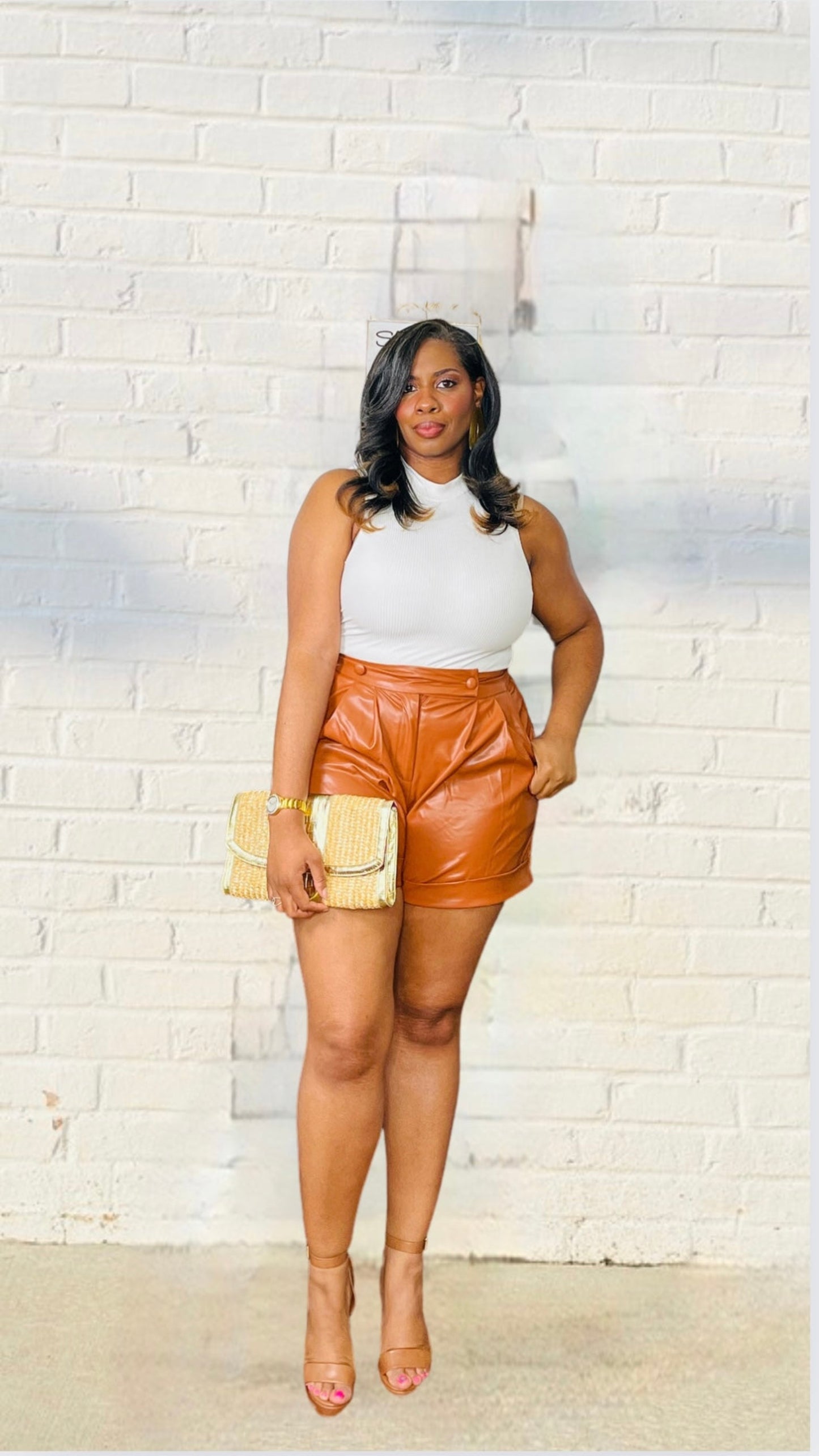 The “Harley” Faux Leather Shorts -Brown