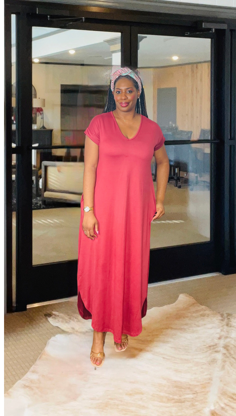 “Customs” Marsala T-Shirt Dress