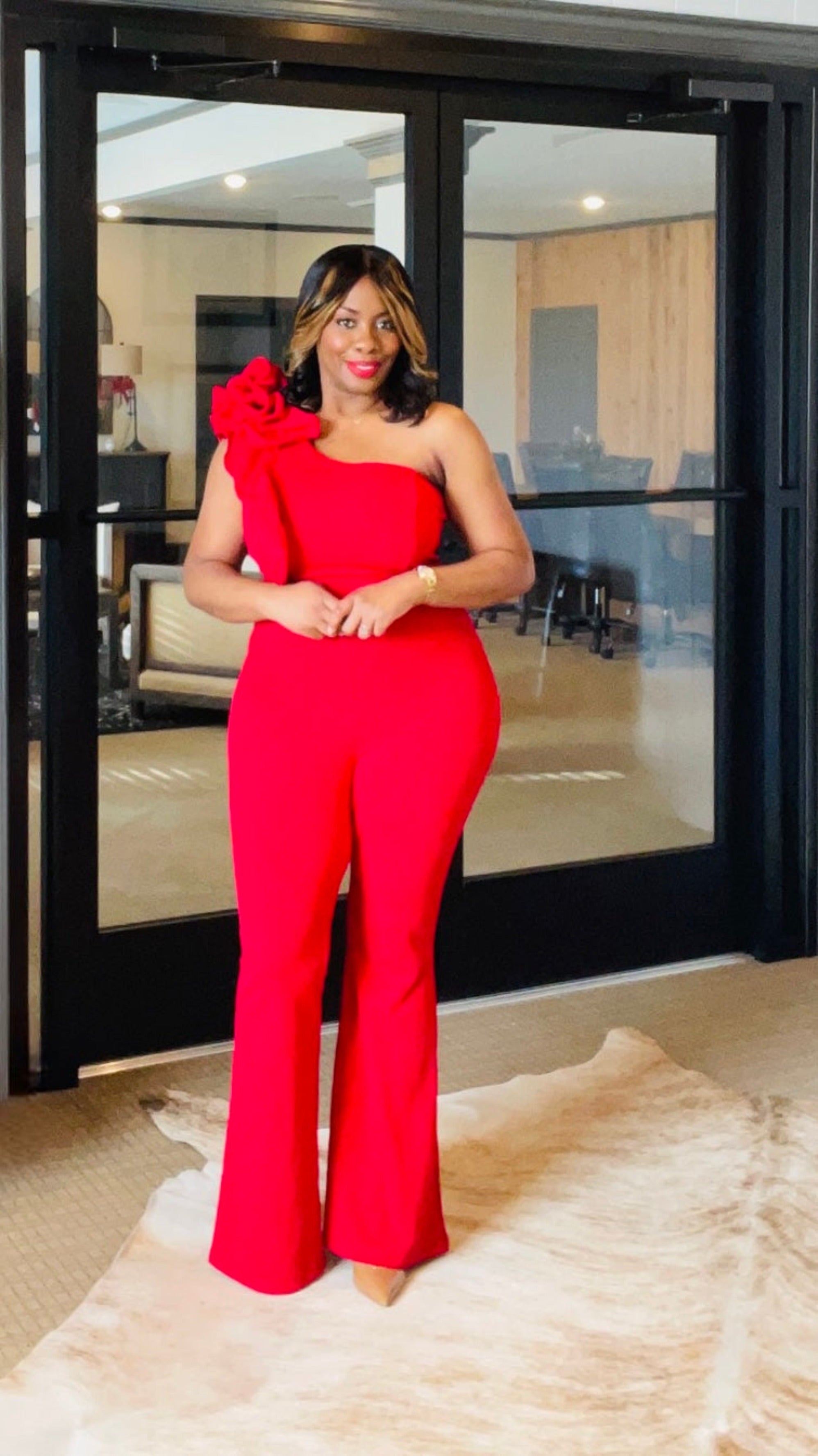 All red sales jumpsuit